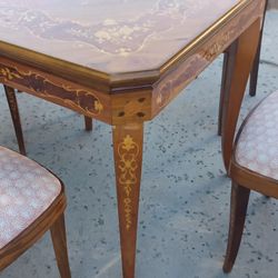 Vintage Italian design Inlaid Wood Game Table & 4 chairs $999obo