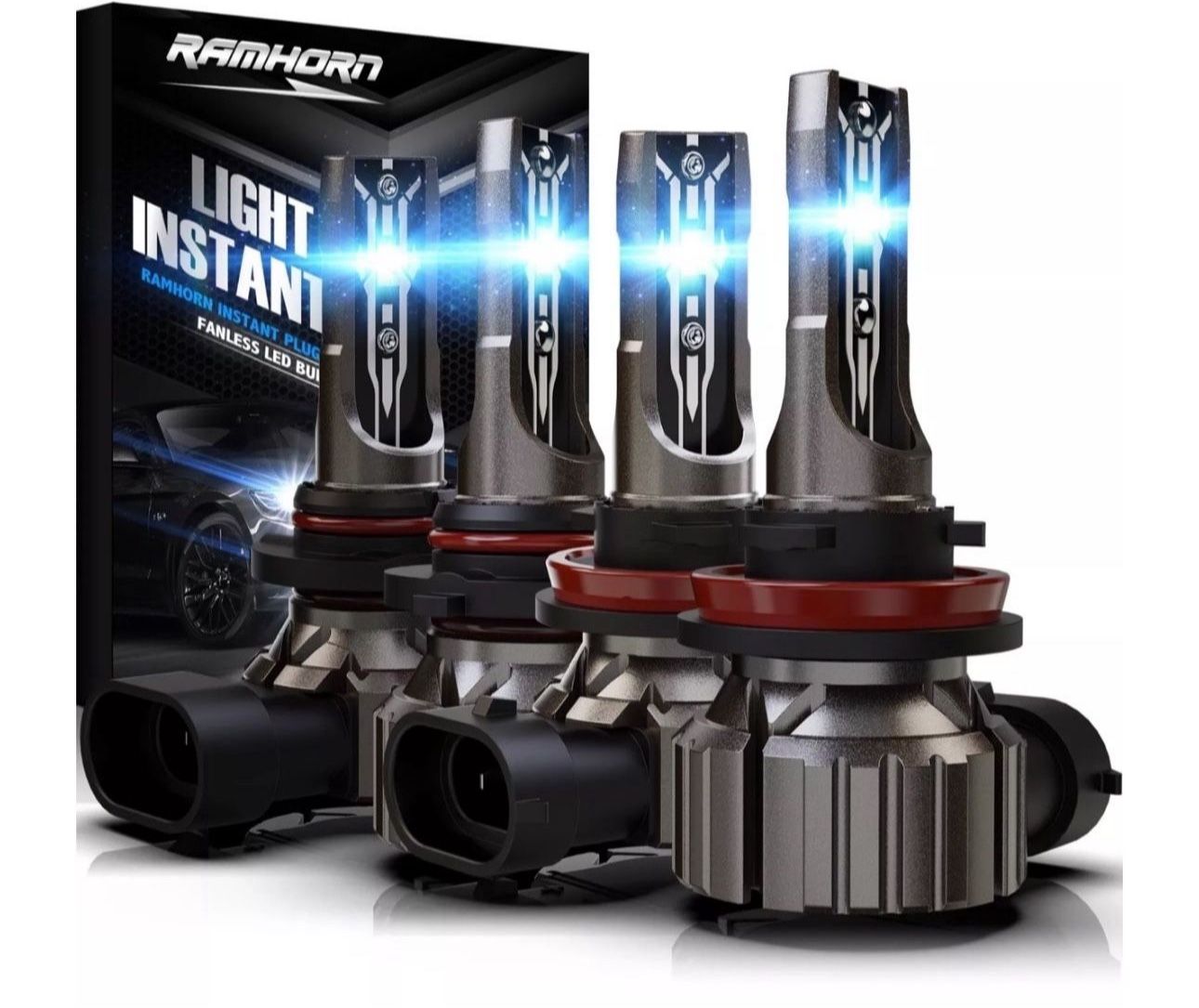 RAMHORN 9005 H11 Fog Light Bulbs Combo, HB3 H8 H9 Instant Plug-In Wireless Light Bulbs,24000LM 6500K Super Bright Halogen Replacement Fog Light Pack o