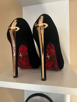 black suede, gold dagger Cesare paciotti platforms high heels black suede, gold digger