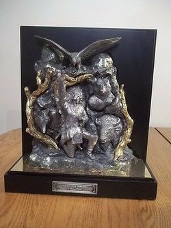 VERY RARE MICHAEL RICKER PEWTER "MEDICINE SPIRITS" INDIAN+EAGLE SCULPTURE /400
