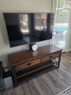 Industrial Wood and Metal 3 in 1 TV Stand with Integrated Mount