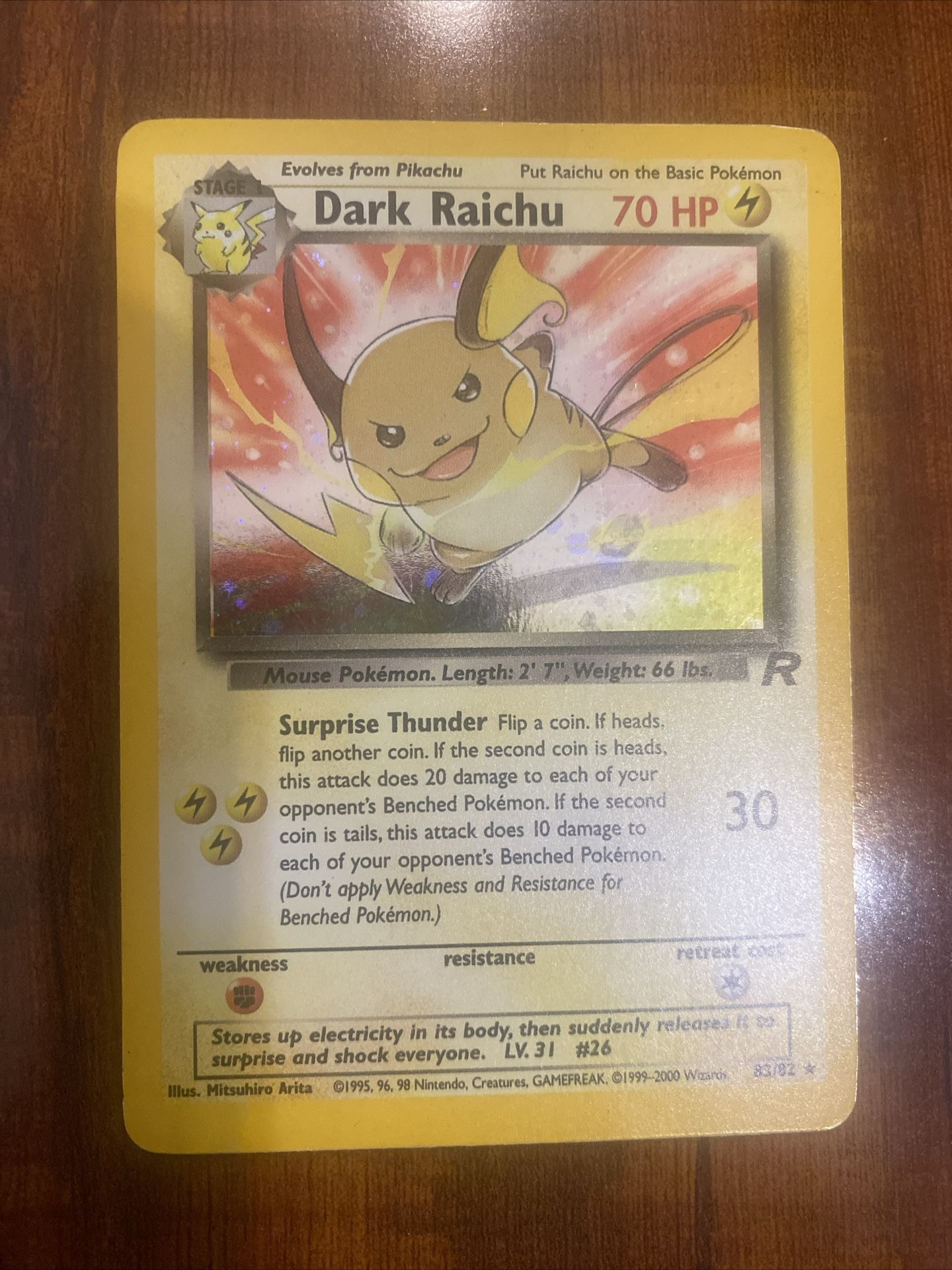 Pokemon Dark Raichu 83/82 Team Rocket Secret Rare Holo Rare Unlimited Damaged⚡️