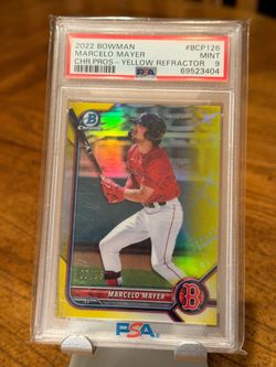 2022 Bowman Marcelo Mayer Red Sox Giants Chrome Prospects Yellow Refractor PSA 9