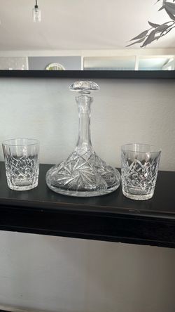 Cut Crystal Decanter Set with Two Glasses