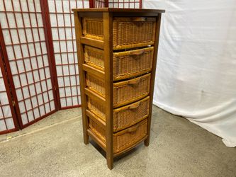 5-Drawer Woven Wicker Storage Tower