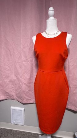 Red Orange Sleeveless Midi Sheath Dress