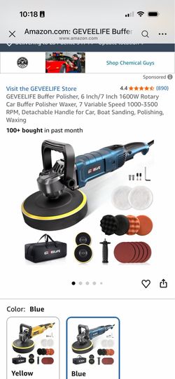 GEVEELIFE Buffer Polisher, 6 Inch/7 Inch 1600W Rotary Car Buffer Polisher Waxer, 7 Variable Speed 1000-3500 RPM, Detachable Handle for Car, Boat Sandi