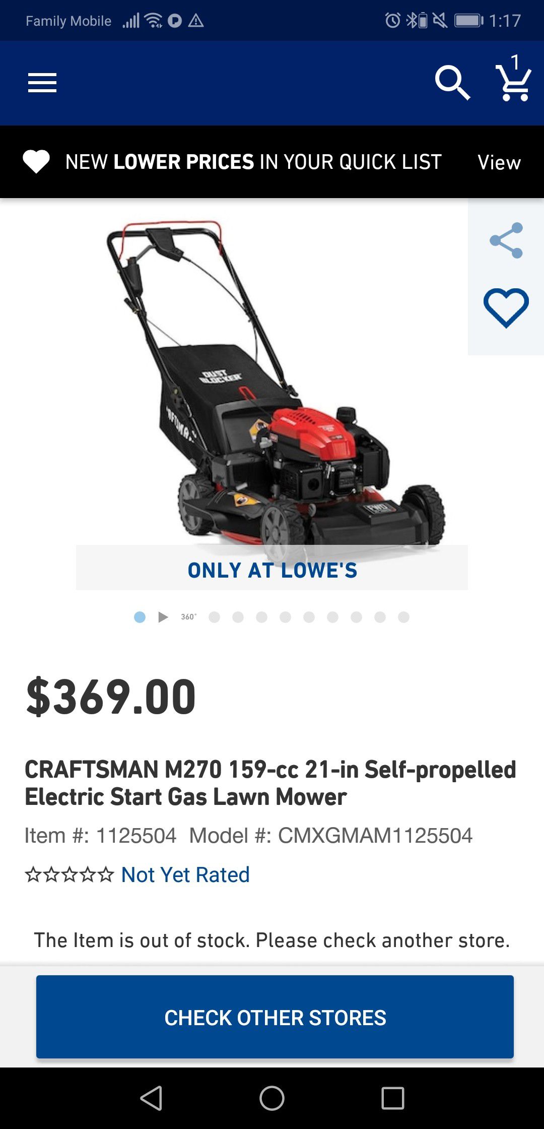 CRAFTSMAN M270 159-cc 21-in Self-propelled Electric Start Gas Lawn Mower