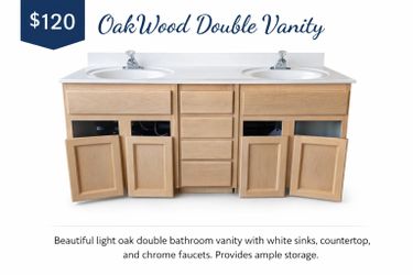 OakWood Double Vanity – Light Oak Bathroom Cabinet
