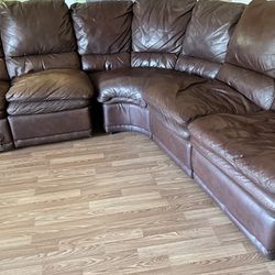 Brown Leather Reclining Sectional Sofa Couch