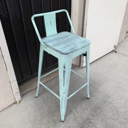 New in Box $20 (Light Blue) Metal Wooden Bar Stools w/ Backrest  26” Seat Height for Kitchen Counter Top Barstool 