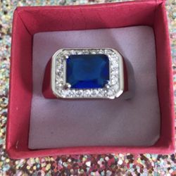 Sterling Silver And Sapphire Mens Ring 