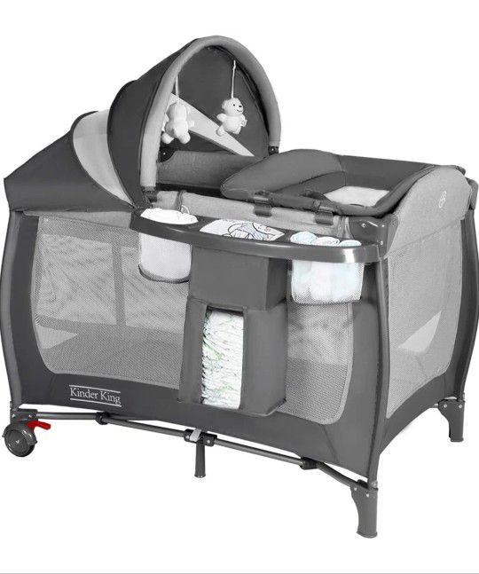 Pamo Babe Deluxe Nursery Center, Foldable Playard for Baby & Toddler, Bassinet, Mattress, Changing Table for Newborn(Black)

