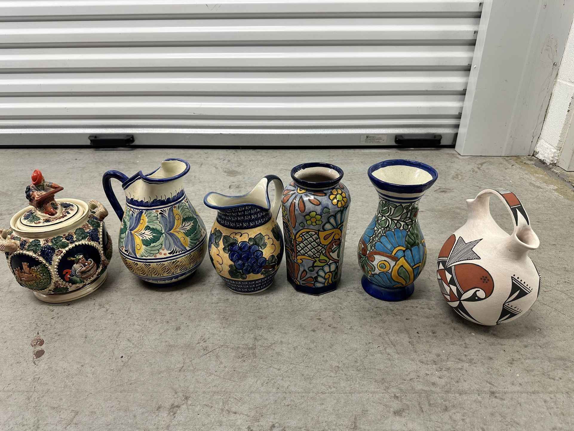Set of 6 Hand Painted Ceramic Pitchers & Vases – Italian, Mexican, Southwestern Style