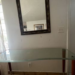 Glass Console Wood Legs