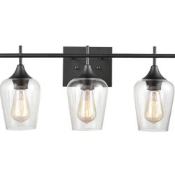 Farmhouse Bathroom Vanity Lights 3-Light Clear Glass Wall Sconces Matte Black Finish