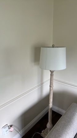 Farmhouse Spindle Floor Lamp with red light bulb