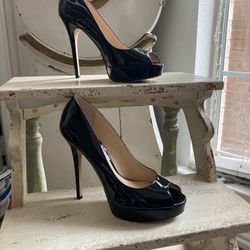 Gorgeous Black Lack Peep Toe Stiletto Heels NEW