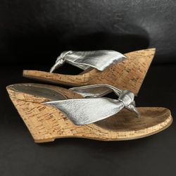 Gianni Bini Brand 3 1/2 Cork Wedge Silver strap slip on sandles.