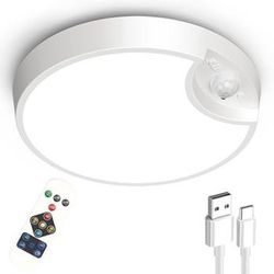 Funlenry Rechargeable Motion Sensor Ceiling Light with Remote - Battery Powered for Closets, Shower, Stairs, Shed, Hallway *New* 