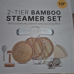 Two Tier Bamboo Steamer Set Brand New 