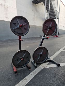 4 Rogue 45LB Machined Olympic Weight Plates. Homestead 33033. Delivery fee.
Heavy-duty cast-iron Rogue 45lb machined Olympic weight plates come in a