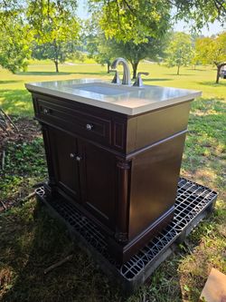 Dark Single Bathroom Vanity with Sink and Faucet