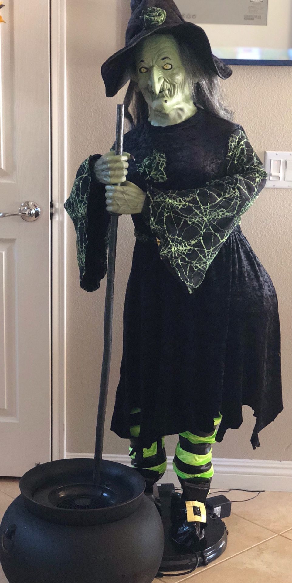 Halloween 5ft Witch with Misting Cauldron Prop Decoration
