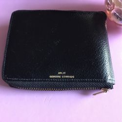 Vintage Split Genuine Cowhide Black Wallet Zipper 