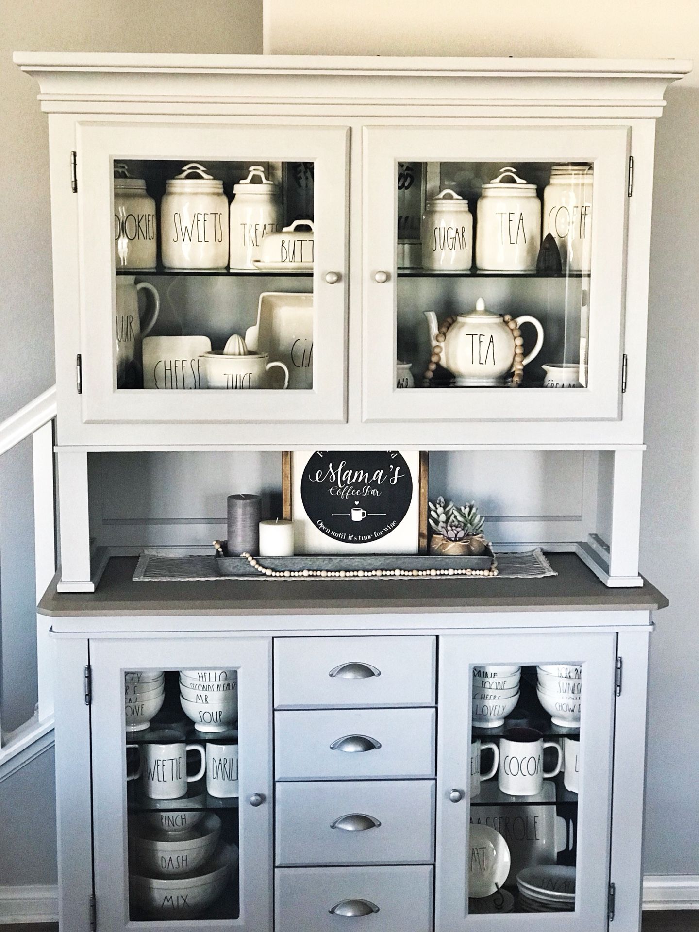 Hutch, display cabinet for collectibles rae dunn
