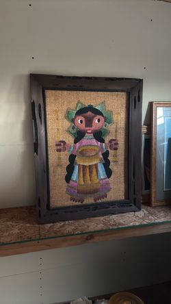 Framed Folk Art Painting on Burlap