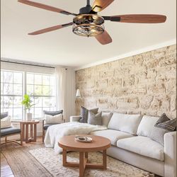 52” Modern Farmhouse Ceiling Fan with Light