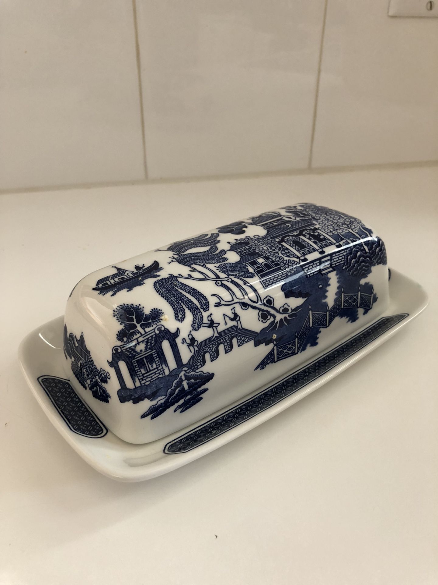 Churchill China Blue Willow Covered Butter Dish