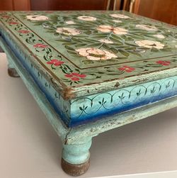 Footstool.  Authentic hand painted floral geometric stool.