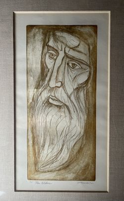 Irving Amen Artist Proof Wood Block Etching - “Elder” - Signed - Frame 20x30”