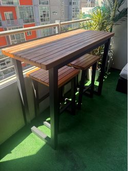 Outdoor wood table set with 2 chairs