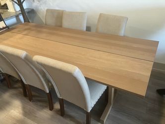9’ IKEA Dining Table & 6 Upholstered Chairs