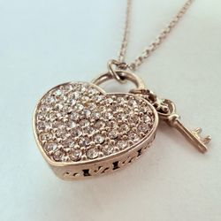 Sterling Silver & CZs Heart Lock + Key Necklace