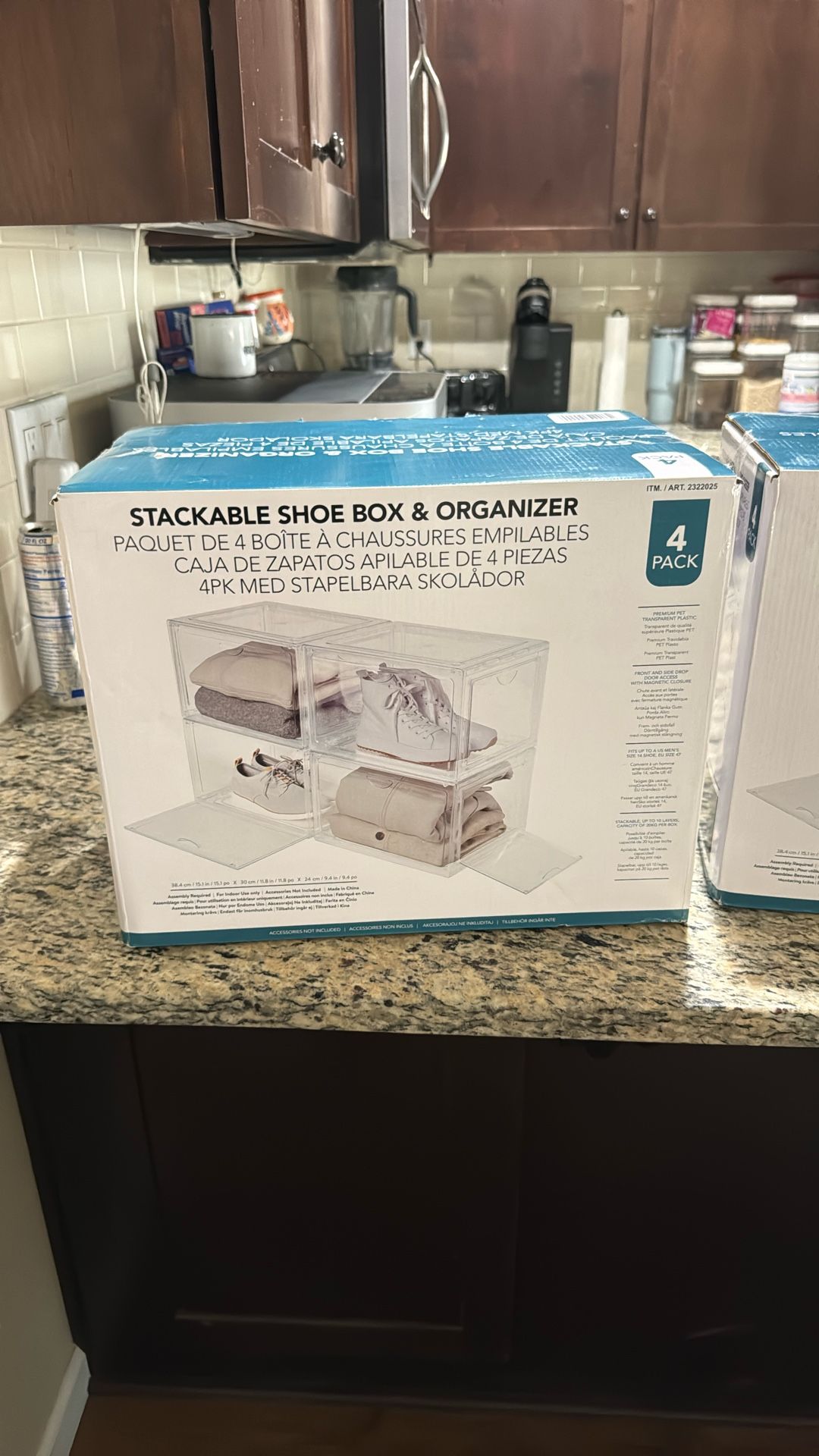 4 Pack Of Clear Shoe Boxes (stackable)