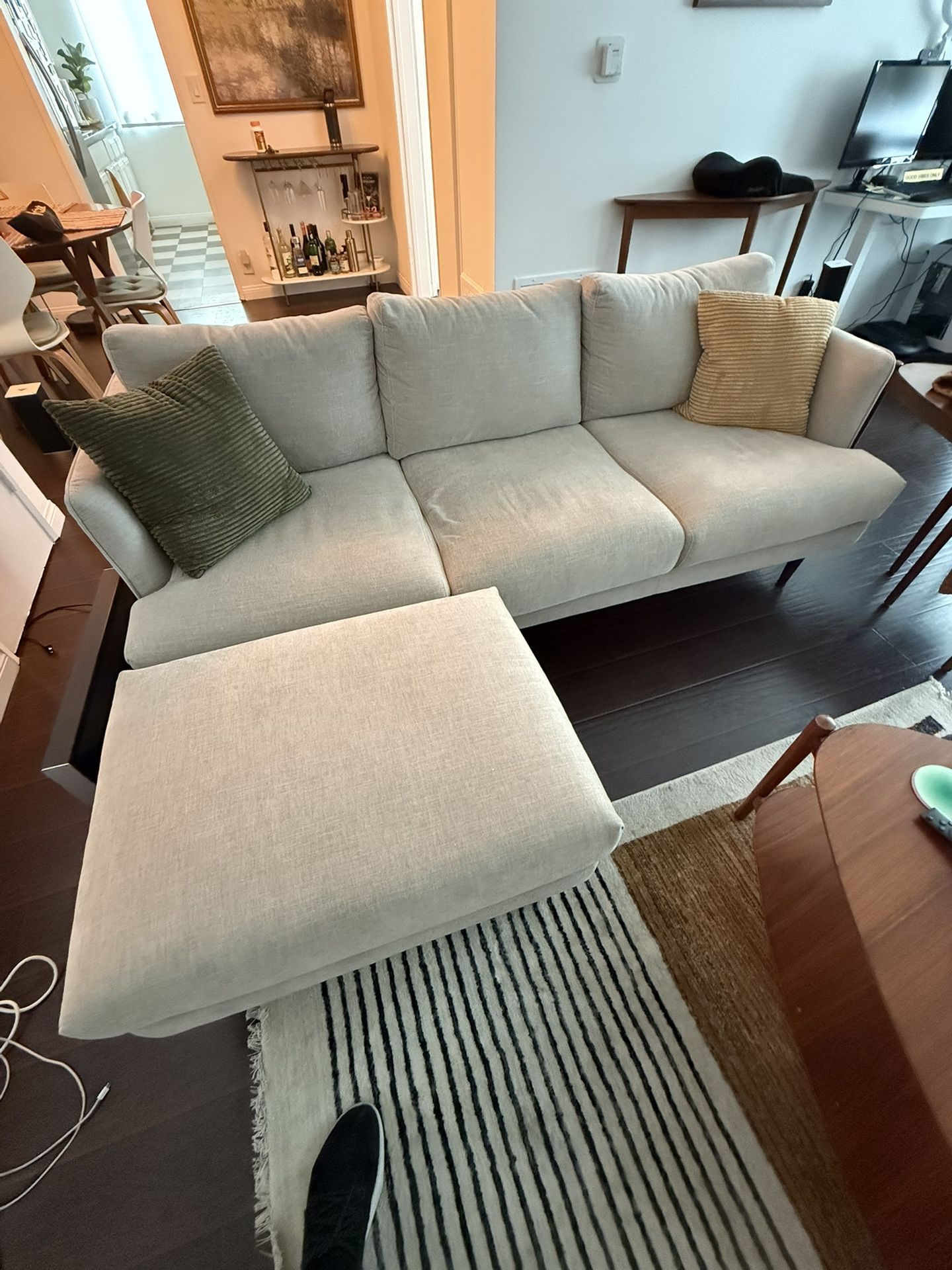 2 Sofa Mid Century Couch Set And Ottoman