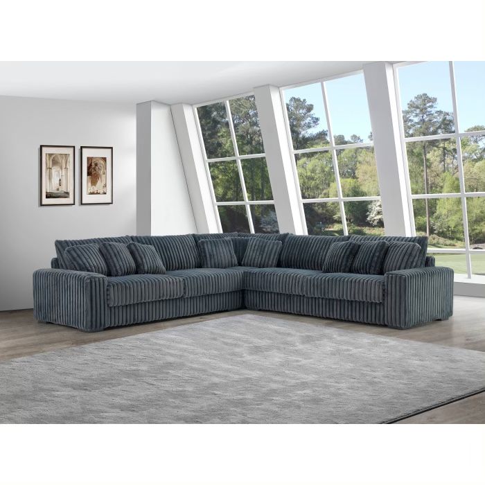 New Dark Grey Corduroy Fabric Sectional W 9 Accent Pillows. 129”x129”x36”H. Free Delivery!
