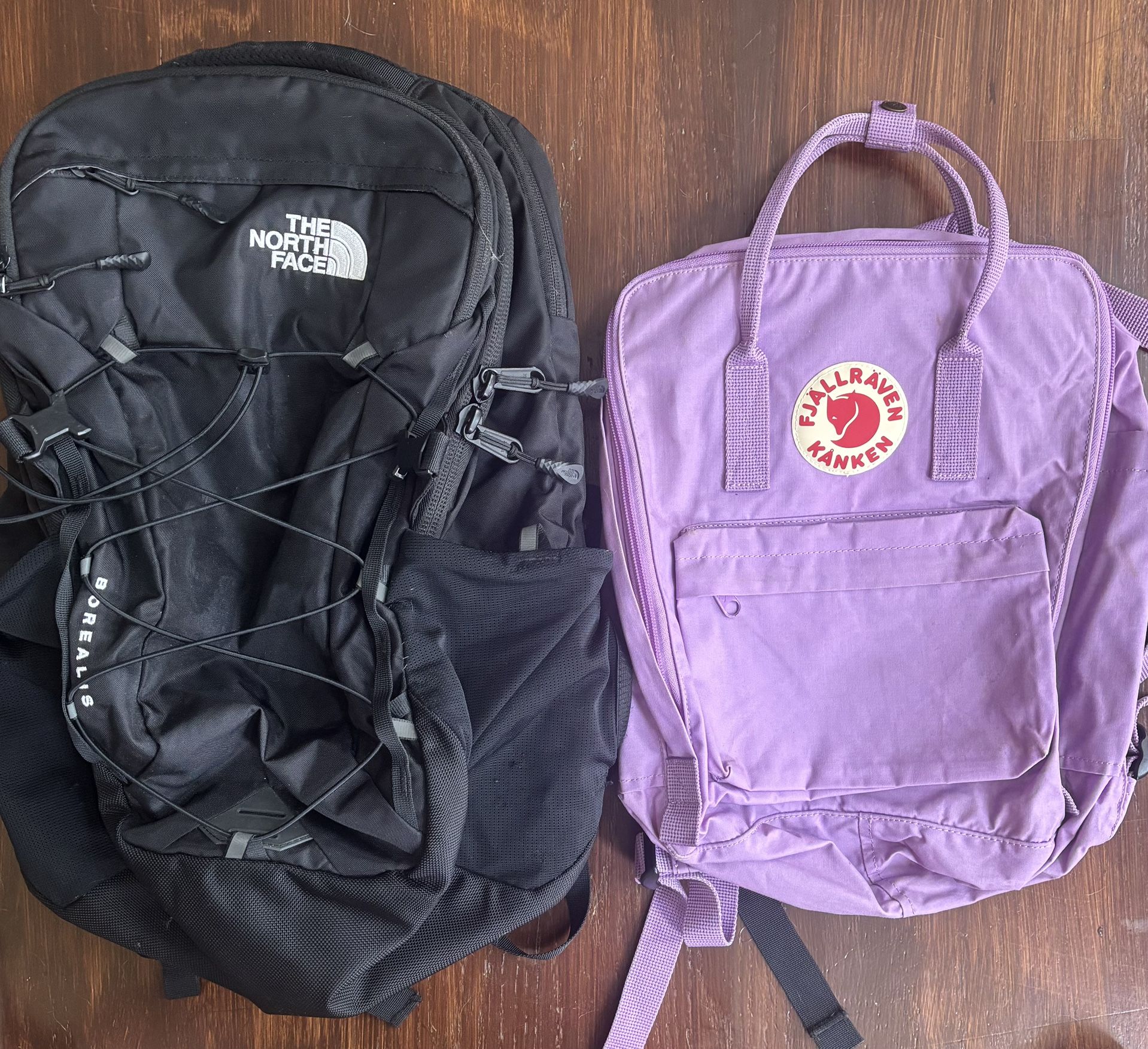 40 each/North Face Borealis Backpack & Fjallraven Kanken