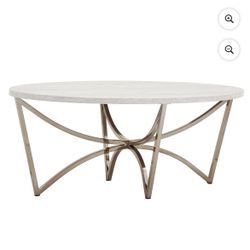 Like New Coffee Table with Faux Marble Top and Champagne Gold