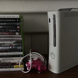 Xbox 360 + 19 Games + Pink Wired Controller