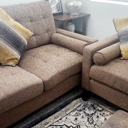 Couch Brown Colored With Brown Coffee Table  Wood 