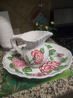 Vintage Hand Painted Pitcher & Basin Set