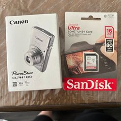 Canon power shot elph 180 digital camera and memory card