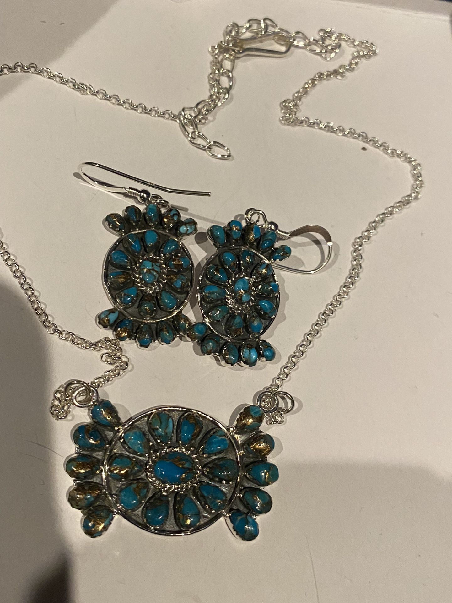 Genuine Turquoise Silver Jewelry Set 