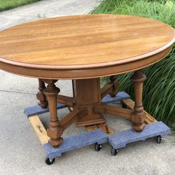 1800s Round Oak Dining Table 86” Wide Extended 51” Wide Round