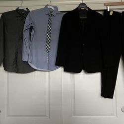 Boys Suit  Black  Size 14 Pants  Size 16 Jacket 2 Shirts Size Large (14/16)